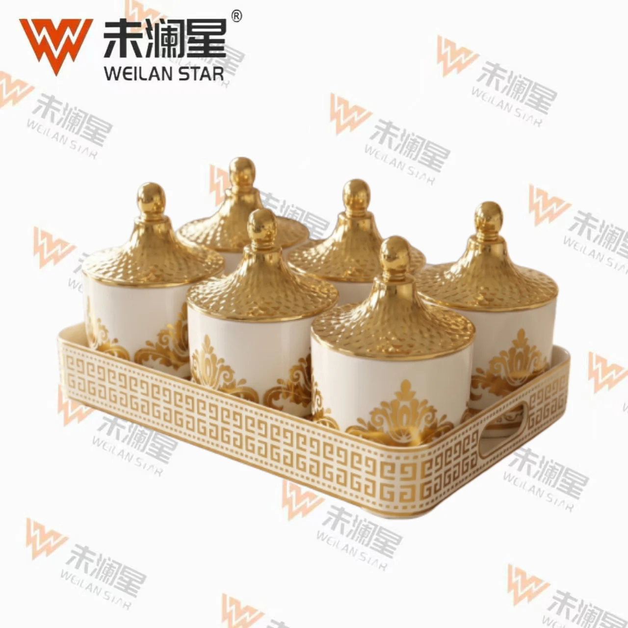 322-9C-Flower-White-Gold-Foil 糖罐