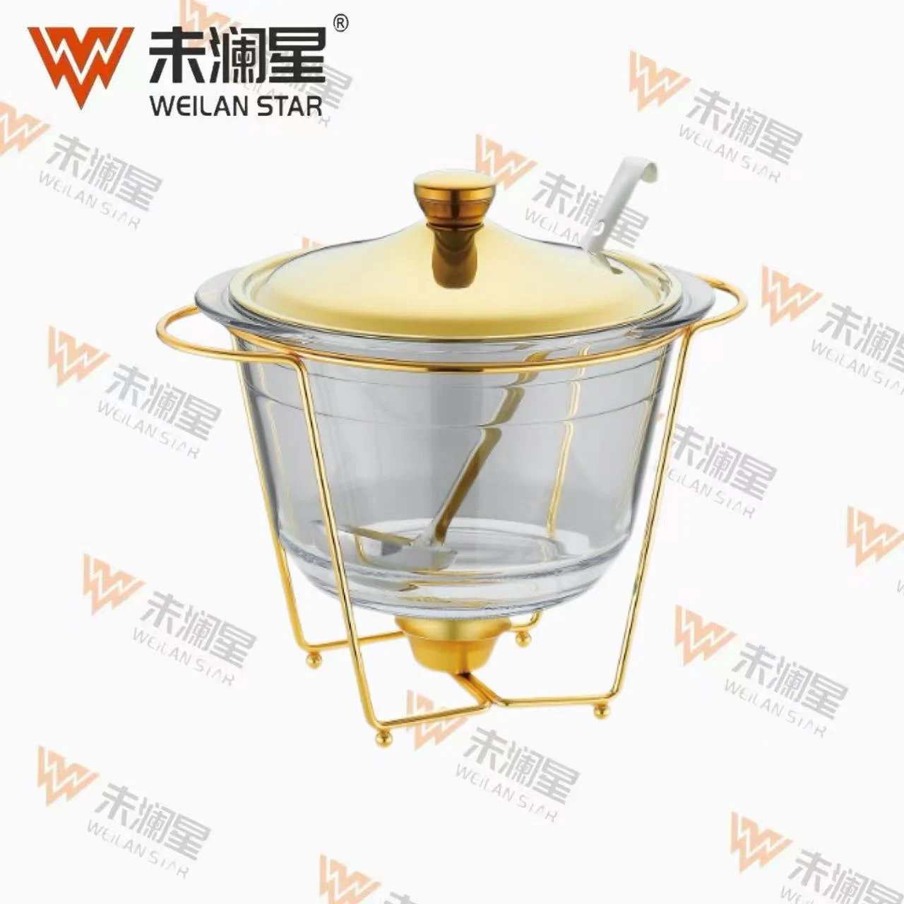 4l圆形金色带勺 玻璃保温炉