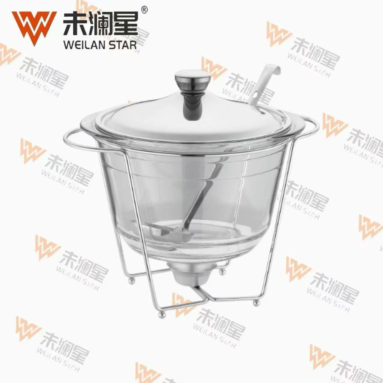 4l圆形银色带勺 玻璃保温炉