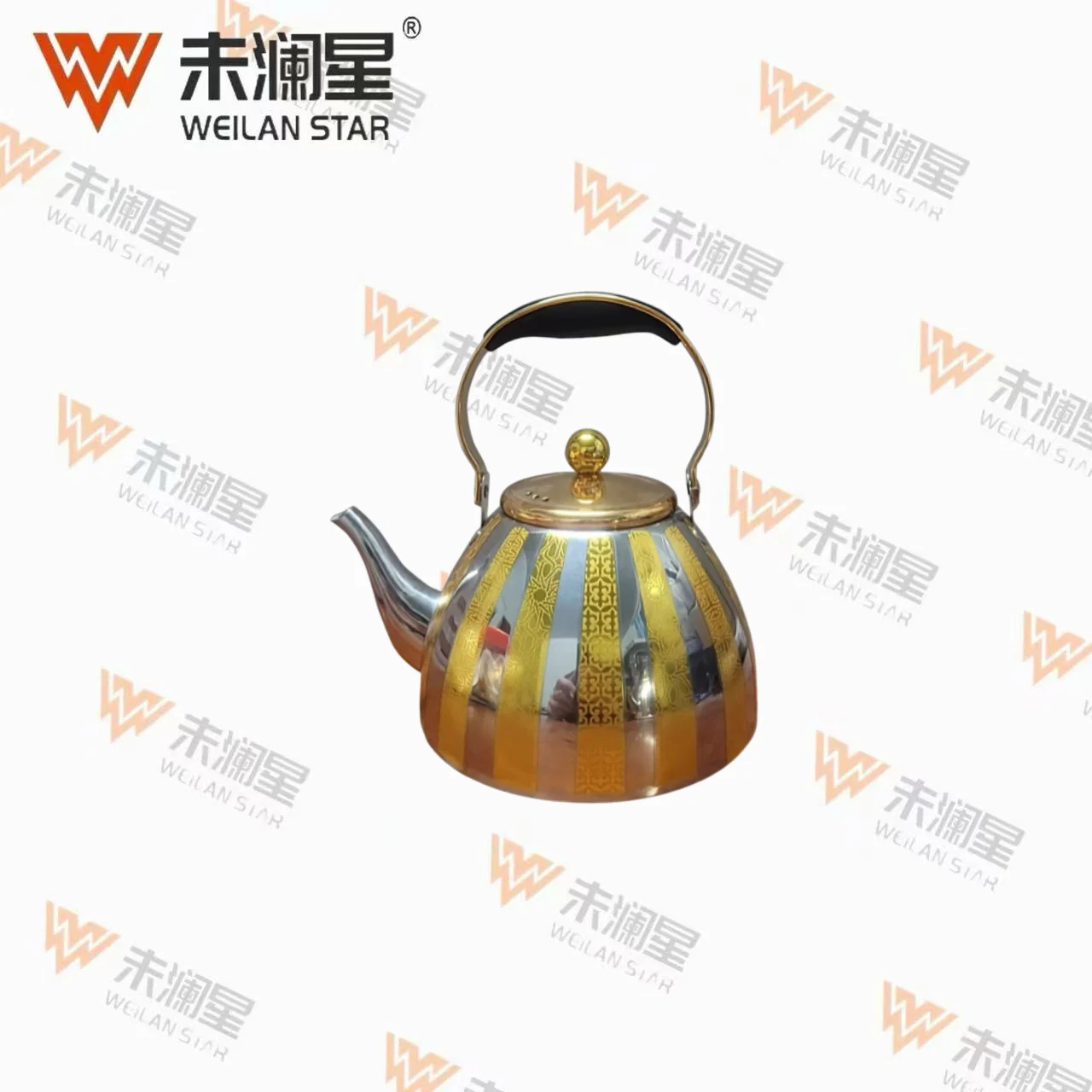 复底闪艺壶1.0L贴花金把金盖子 不锈钢水壶