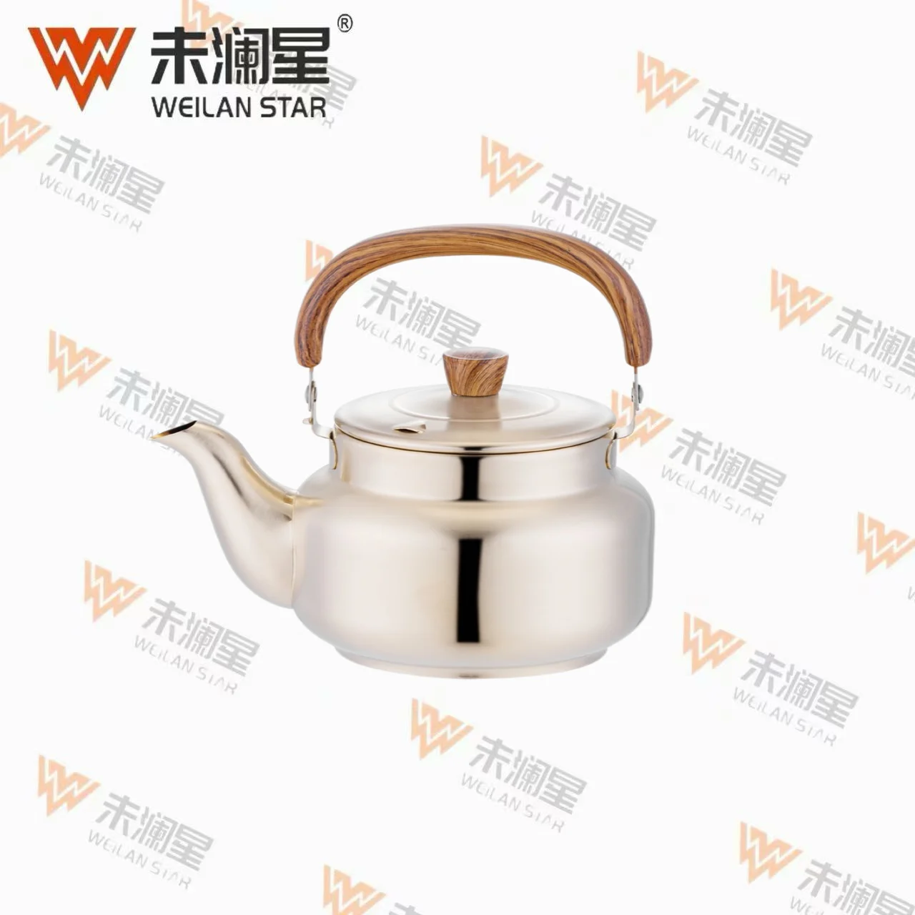 YC清泉木纹弯柄-金色 不锈钢水壶