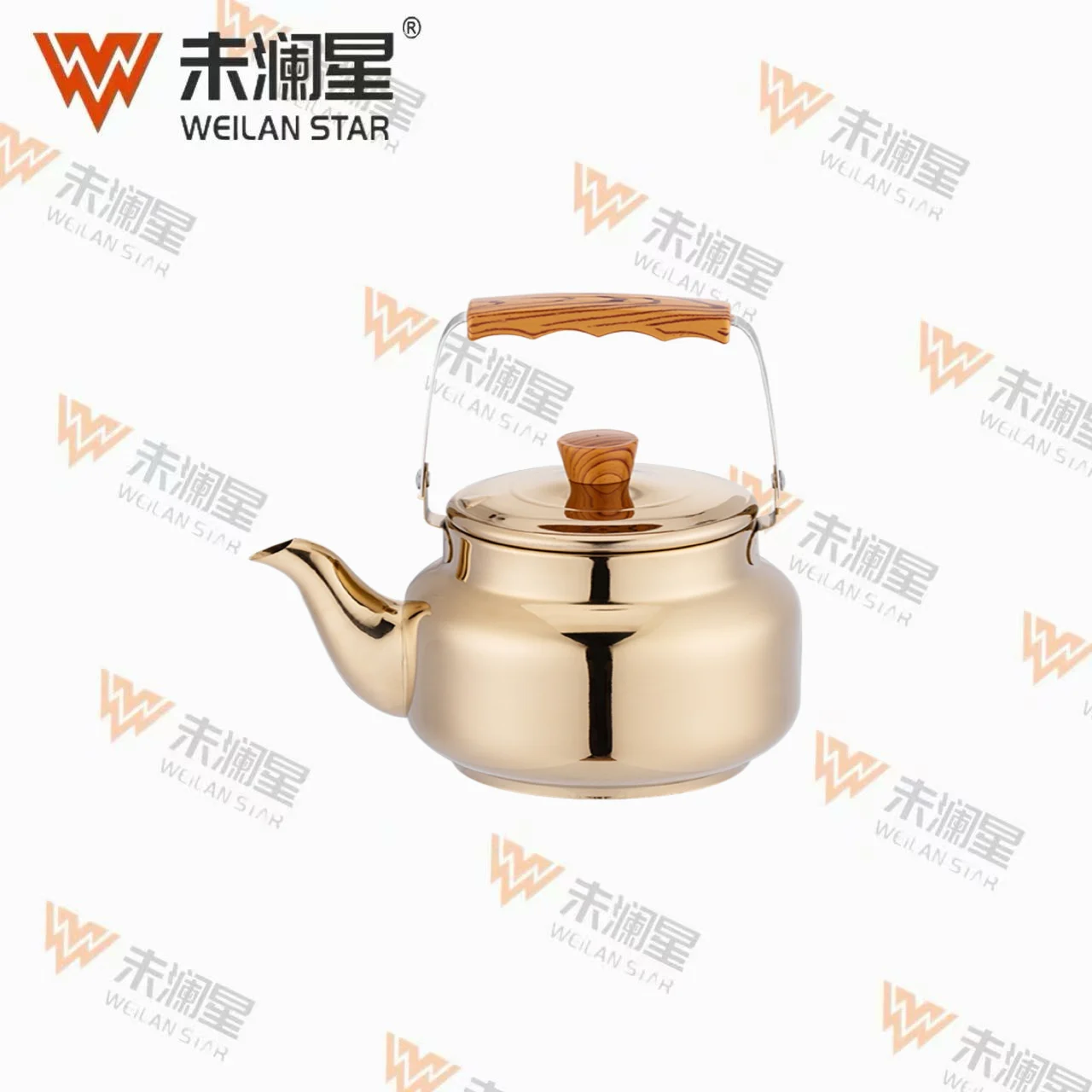YC清泉木纹直钢柄金色 不锈钢水壶