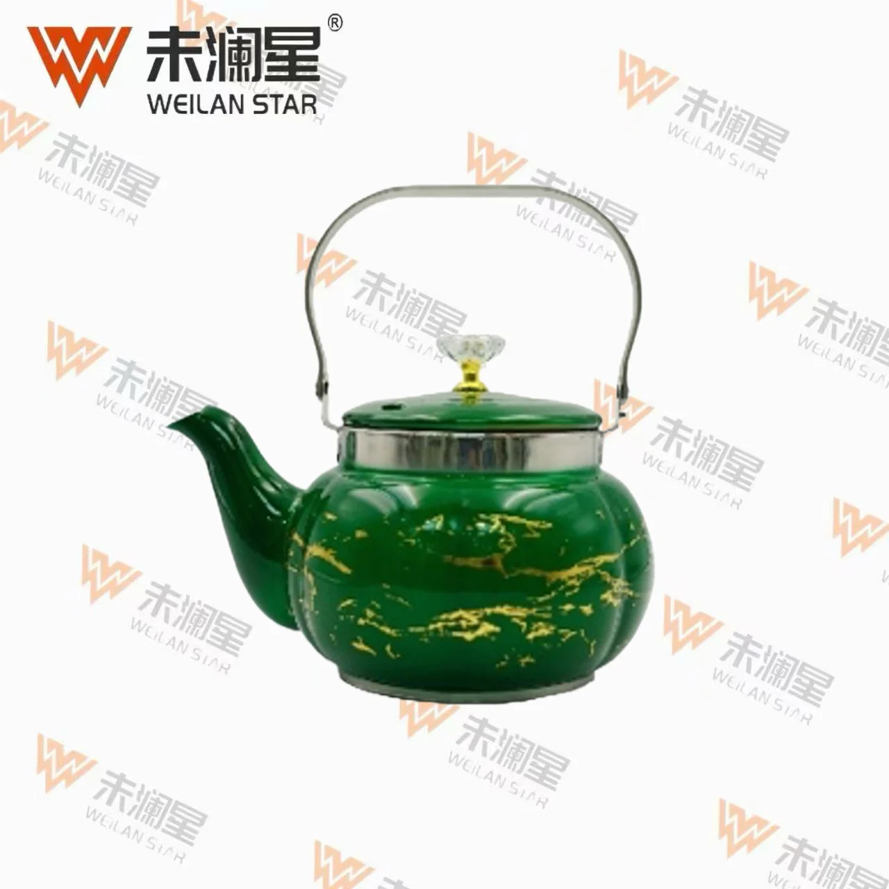 YC圆泉钢柄（绿银）金纹 不锈钢水壶