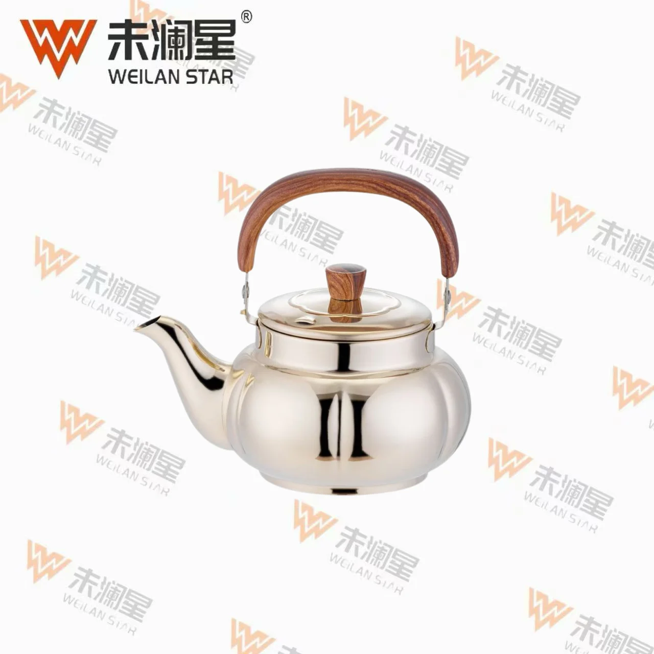 YC圆泉木纹弯柄（金色） 不锈钢水壶