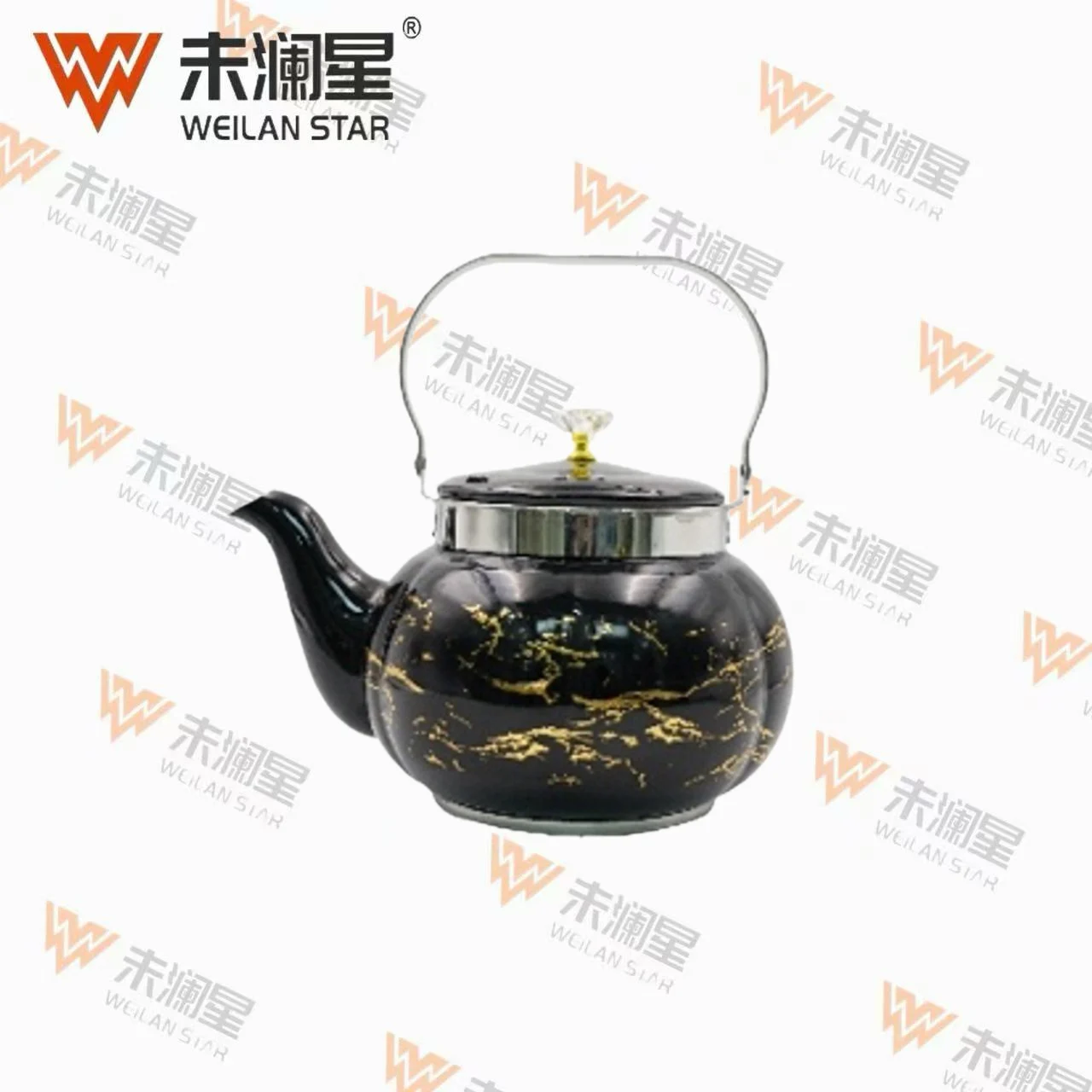 YC圆泉钢柄（黑银）金纹 不锈钢水壶
