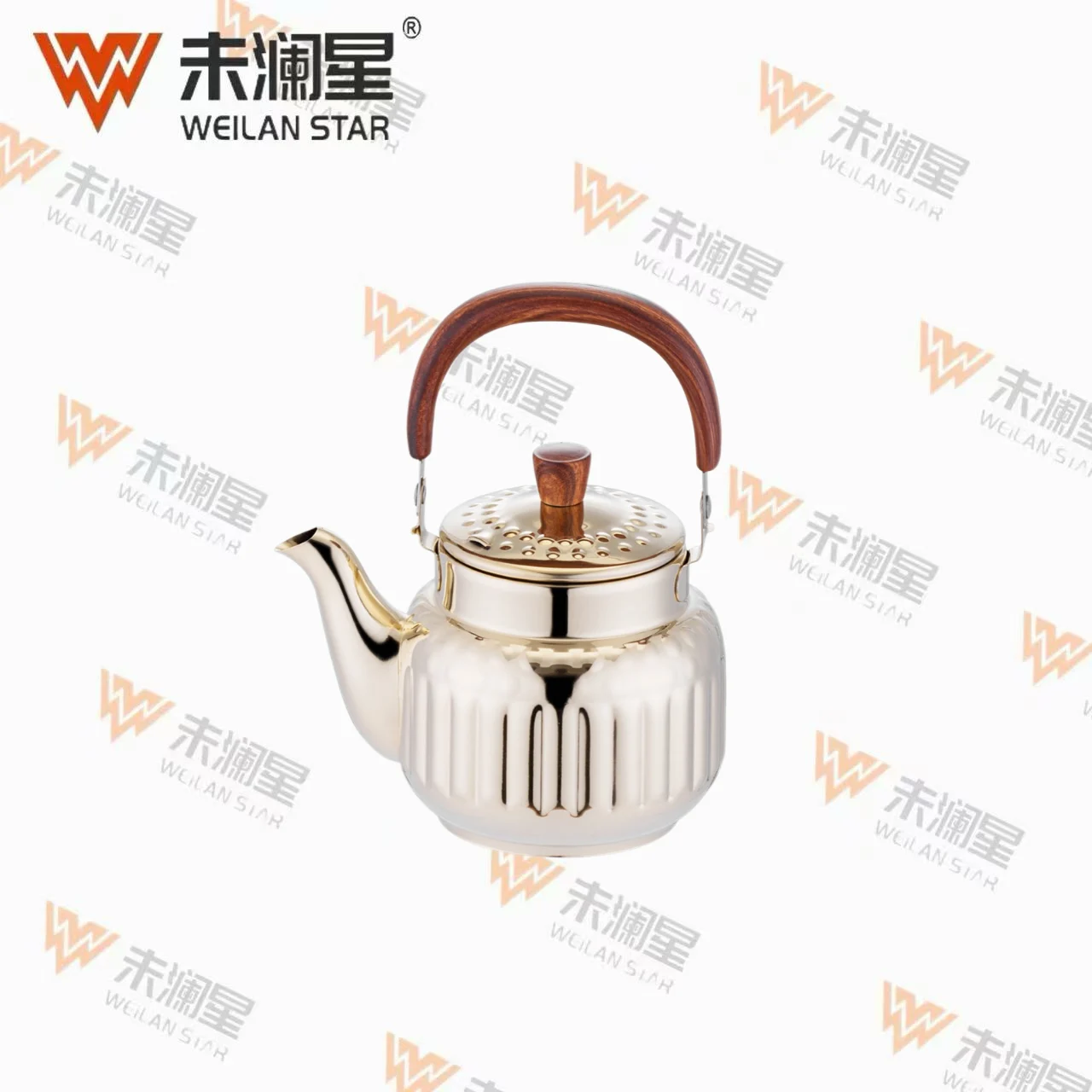 YC玉泉木纹弯柄-金色 不锈钢水壶
