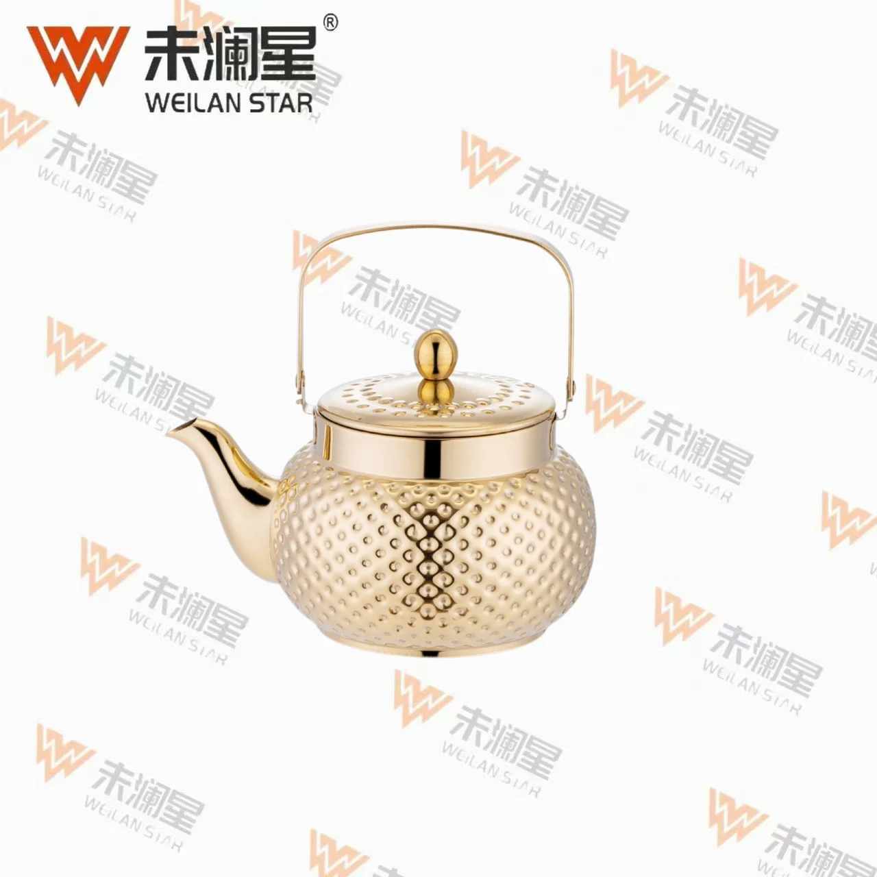 YC馨泉钻纹（圆点）钢柄（直）金色 不锈钢水壶