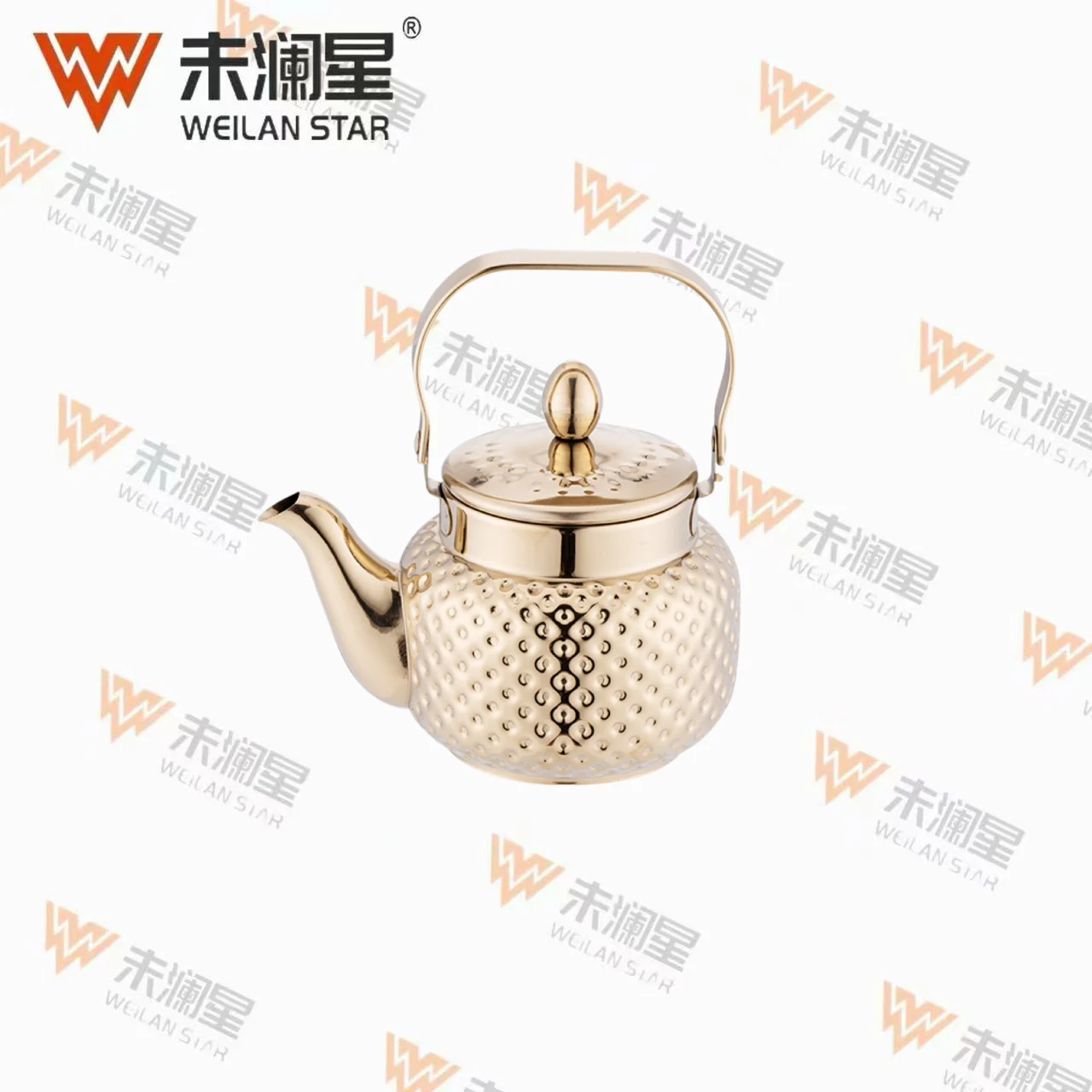 YC清泉钻纹（圆点）钢柄（弯）-金色 不锈钢水壶