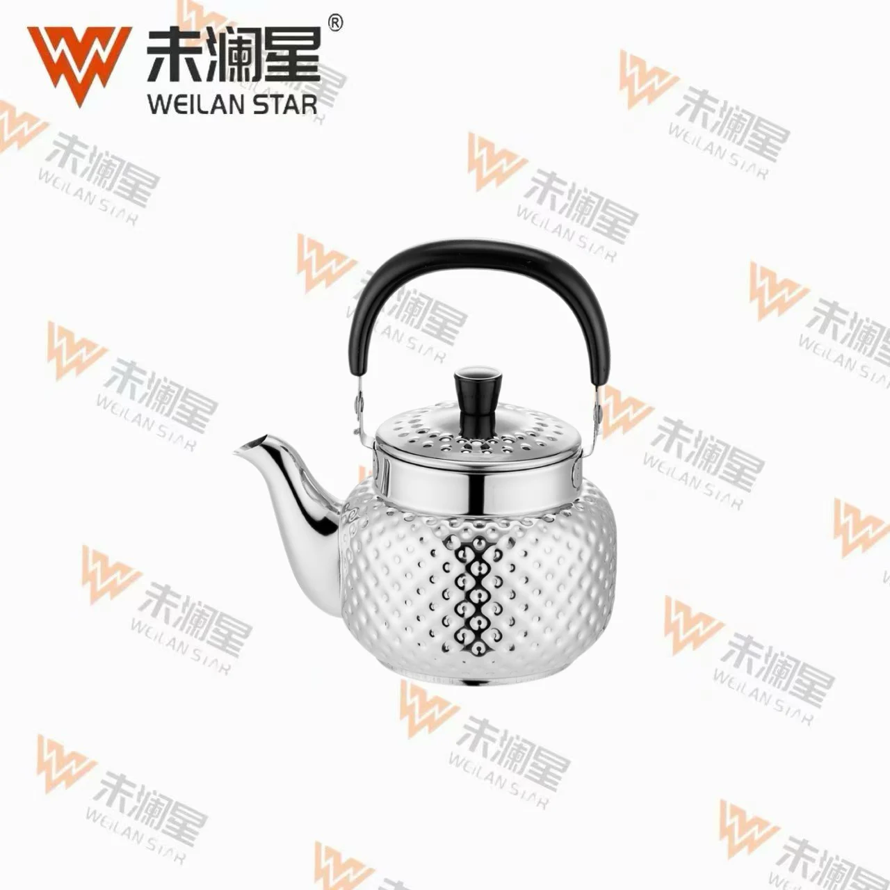 YC清泉钻纹（圆点）黑色弯柄-亮光 不锈钢水壶