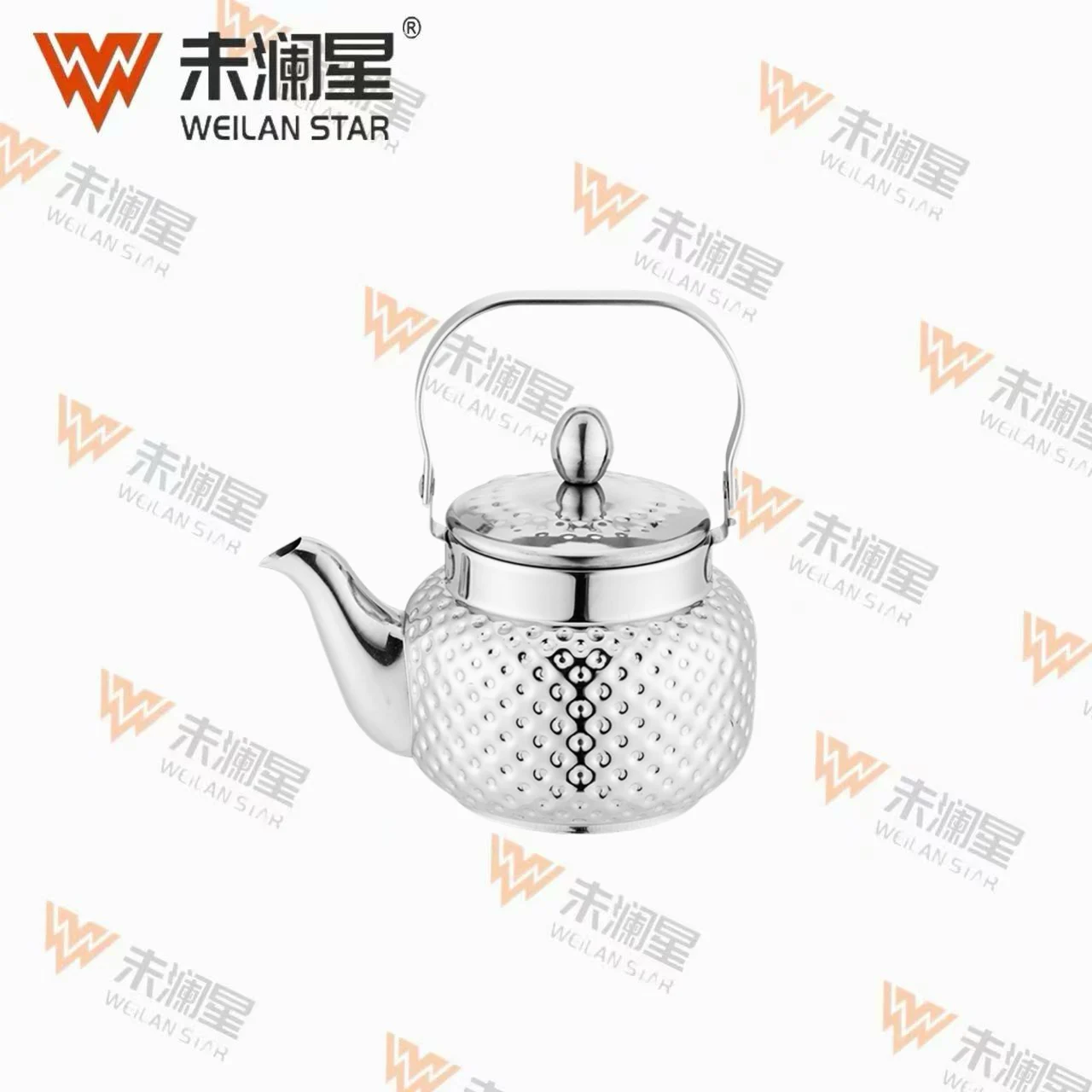 YC清泉钻纹（圆点）钢柄（弯）-亮光 不锈钢水壶