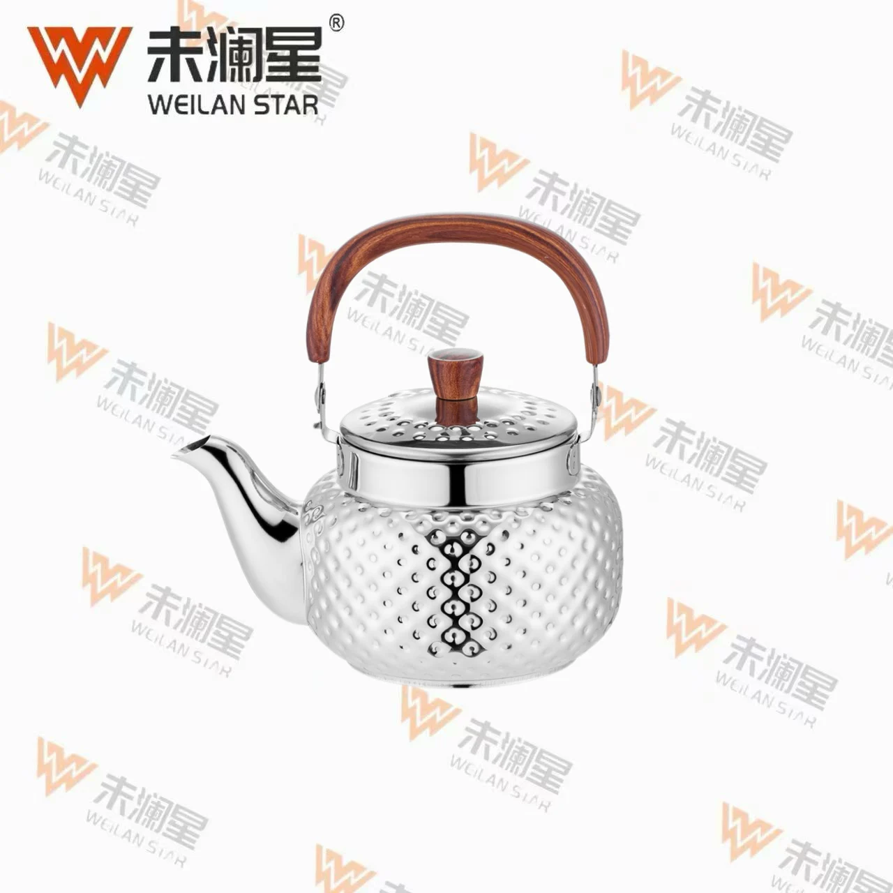 YC清泉钻纹（圆点）木纹弯柄-亮光 不锈钢水壶
