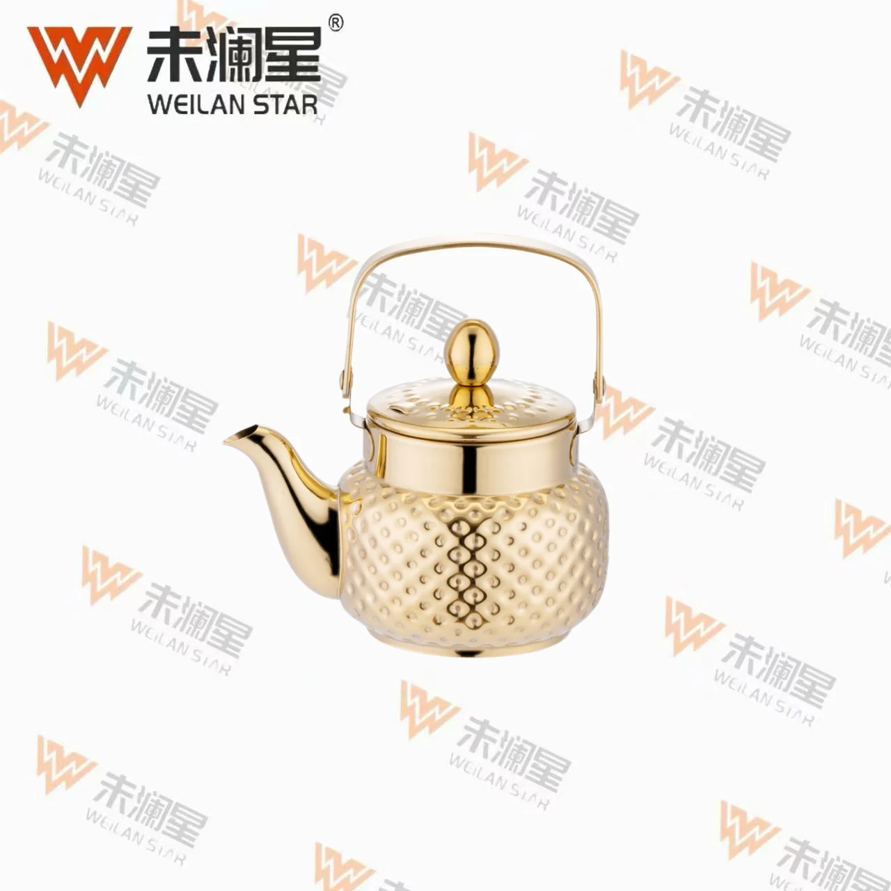 YC清泉钻纹（圆点）钢柄（直）金色 不锈钢水壶