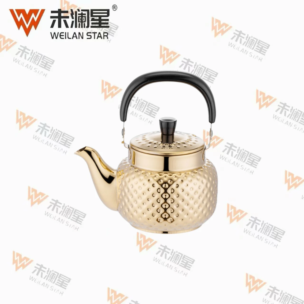 YC清泉钻纹（圆点）黑色弯柄-金色 不锈钢水壶